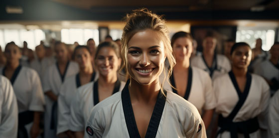 Smiling Woman In Karate Uniform